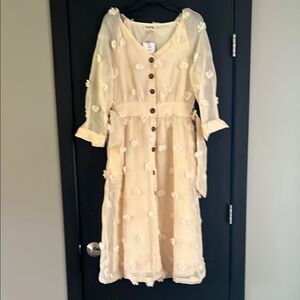 Listicle Cream Long Sleeve Bishop Sundress Wedding